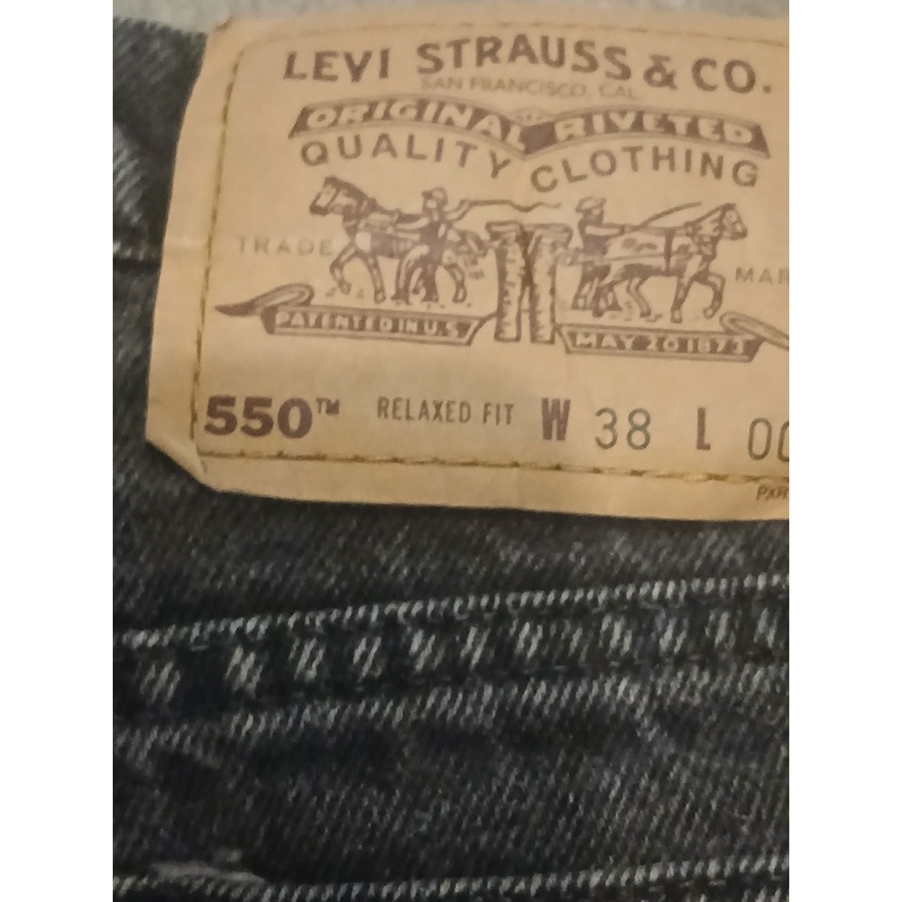 Rare Levis 550 Orange Tab Jean Shorts Jorts Black Denim 38 '94 - Picture 5 of 11